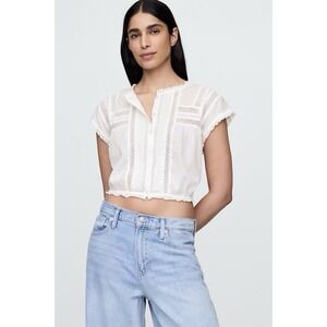 NWT Gap Ruffle Pintuck Shirt XL White Button Up Relaxed Cotton Cottage Boho Top